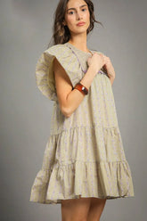 Umgee Floral Ruffled Cap Sleeve Tiered Mini Dress OutfitFlow